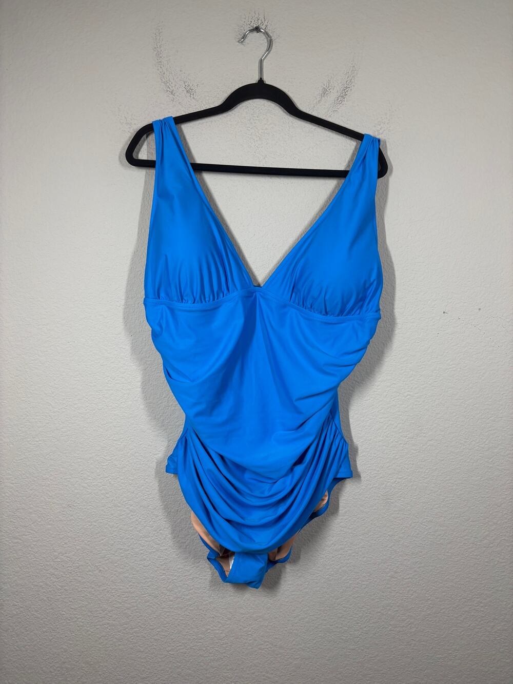 J Crew Size 20 Ruched V-Neck One Piece Swimsuit Swimwear Royal Blue Plunged